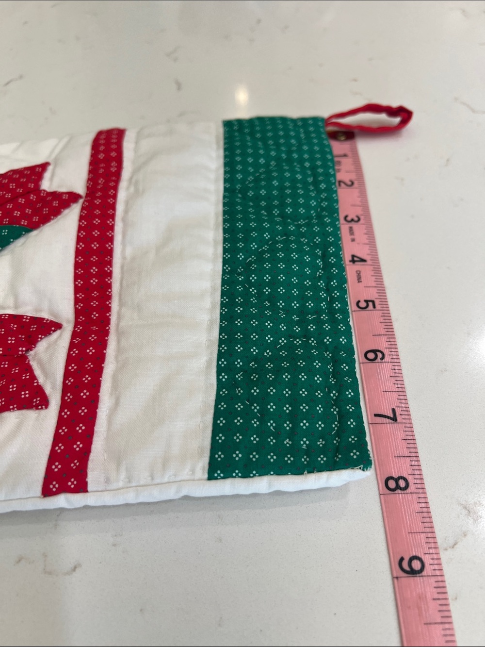 Handmade Quilted Christmas Stocking Floral Appliqué Red Green - Picture 9 of 9